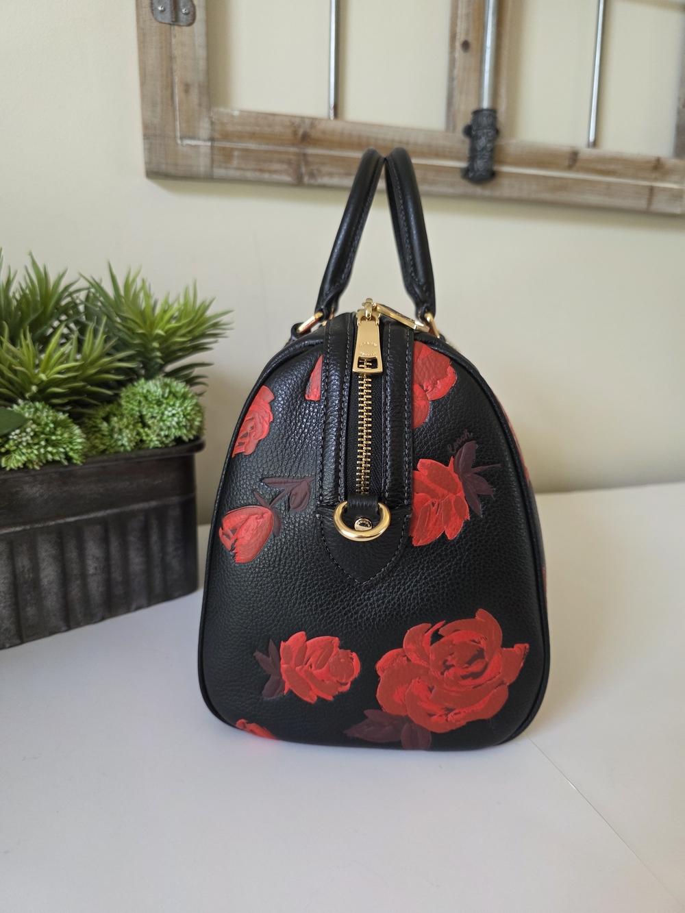Coach Rowan Rose Print Large Satchel Crossbody Red Floral New Without Tags - Picture 8 of 15